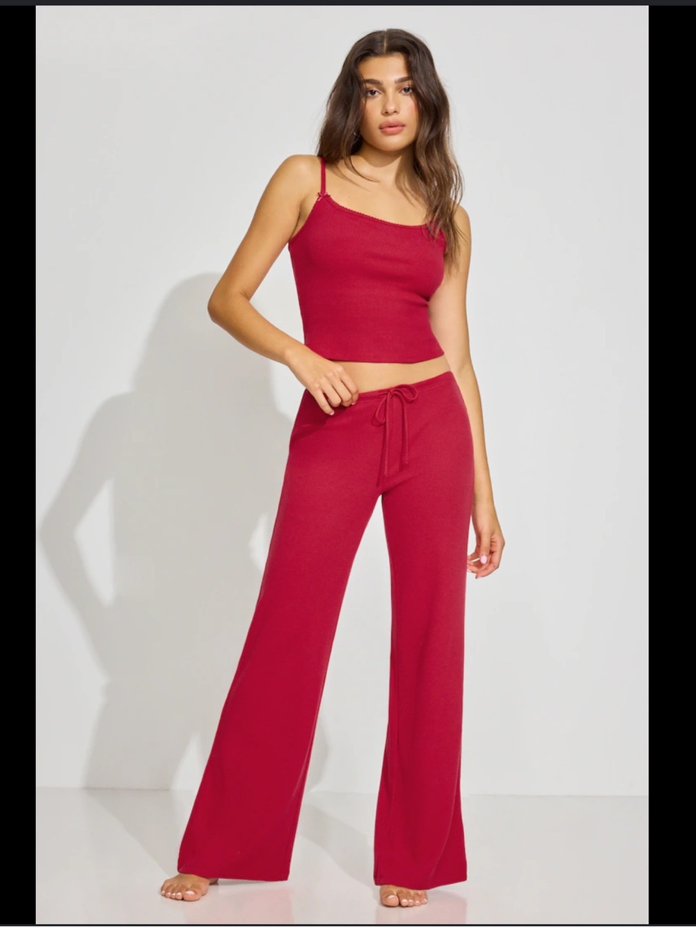 Garage Red Ribbed Tank and Wide-Leg Pants Set